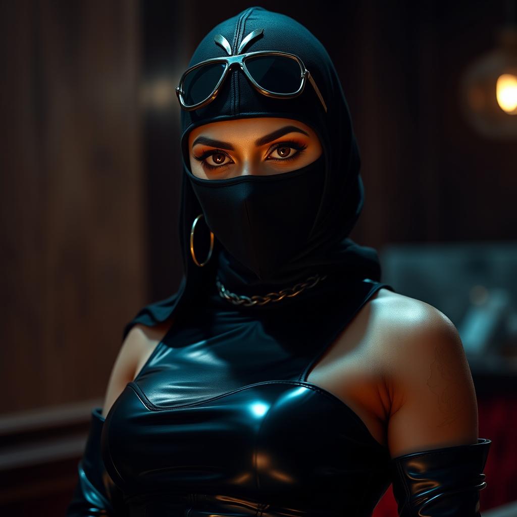 A mesmerizing image of a sexy Indian girl clad in a striking mistress outfit that radiates confidence and allure