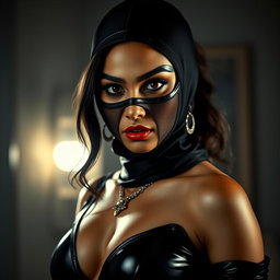 A mesmerizing image of a sexy Indian girl clad in a striking mistress outfit that radiates confidence and allure
