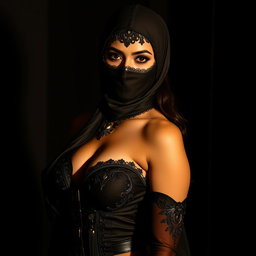 An alluring representation of a sexy Indian girl dressed in a stunning mistress outfit, crafted to emphasize her curves and elegance