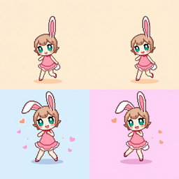 A colorful pixel art sprite sheet featuring a chibi bunny girl character in a 32x32 pixel format