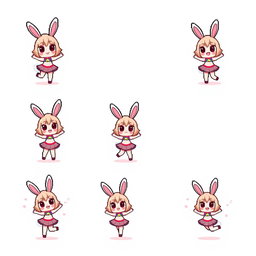 A colorful pixel art sprite sheet featuring a chibi bunny girl character in a 32x32 pixel format
