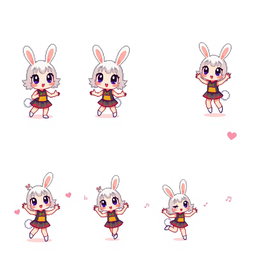 A lively pixel art sprite sheet featuring a chibi bunny girl character in a 32x32 pixel format