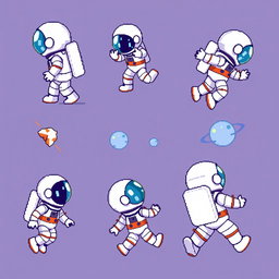 A pixel art sprite sheet featuring a pixel astronaut character in a 32x32 pixel format