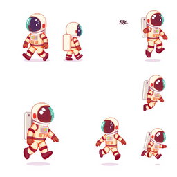 A pixel art sprite sheet featuring a pixel astronaut character in a 32x32 pixel format
