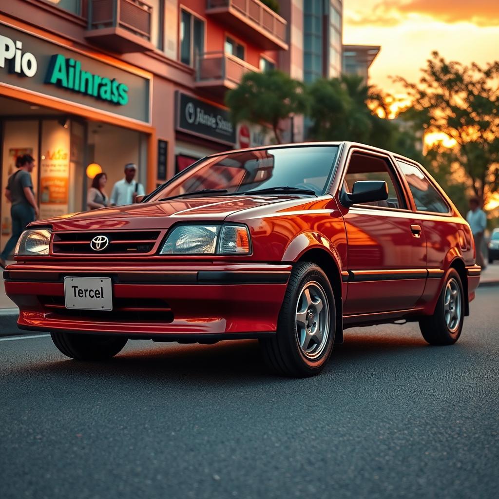 A stunning and highly detailed depiction of a Toyota Tercel, showcasing its sleek lines and compact design
