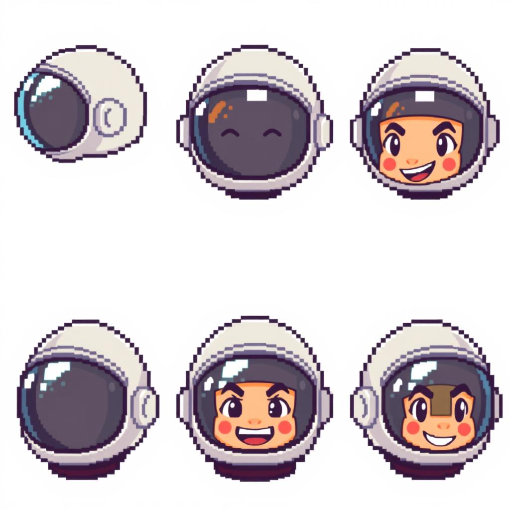 A pixel art sprite sheet featuring just the head of a pixel astronaut in a 32x32 pixel format