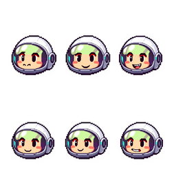 A pixel art sprite sheet featuring just the head of a pixel astronaut in a 32x32 pixel format