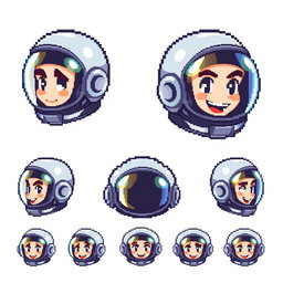 A pixel art sprite sheet featuring just the head of a pixel astronaut in a 32x32 pixel format