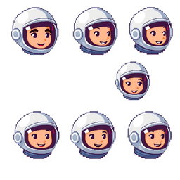 A pixel art sprite sheet featuring just the head of a pixel astronaut in a 32x32 pixel format
