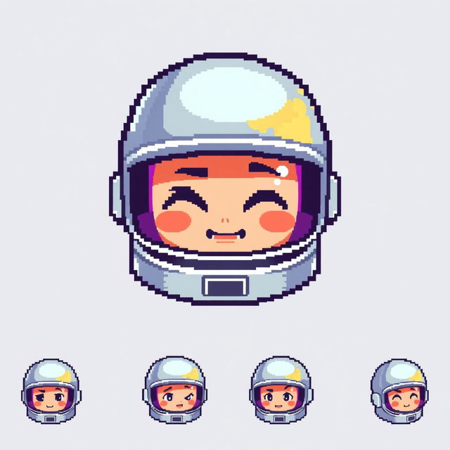 A pixel art sprite sheet featuring the head of a pixel astronaut in a 32x32 pixel format