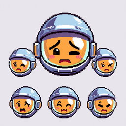 A pixel art sprite sheet featuring the head of a pixel astronaut in a 32x32 pixel format
