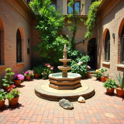 A nostalgic courtyard of a house in Tehran, 1340 (1961), featuring 3 cm thick brick flooring