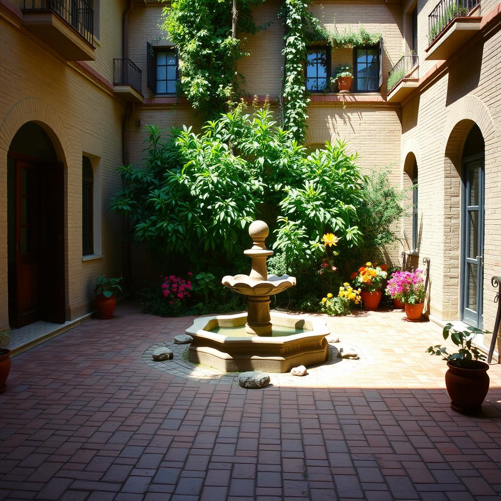 A nostalgic courtyard of a house in Tehran, 1340 (1961), featuring 3 cm thick brick flooring