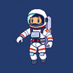 A pixel art representation of an astronaut in a 16x16 format, showcasing a half body view