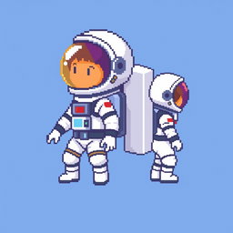 A pixel art representation of an astronaut in a 16x16 format, showcasing a half body view