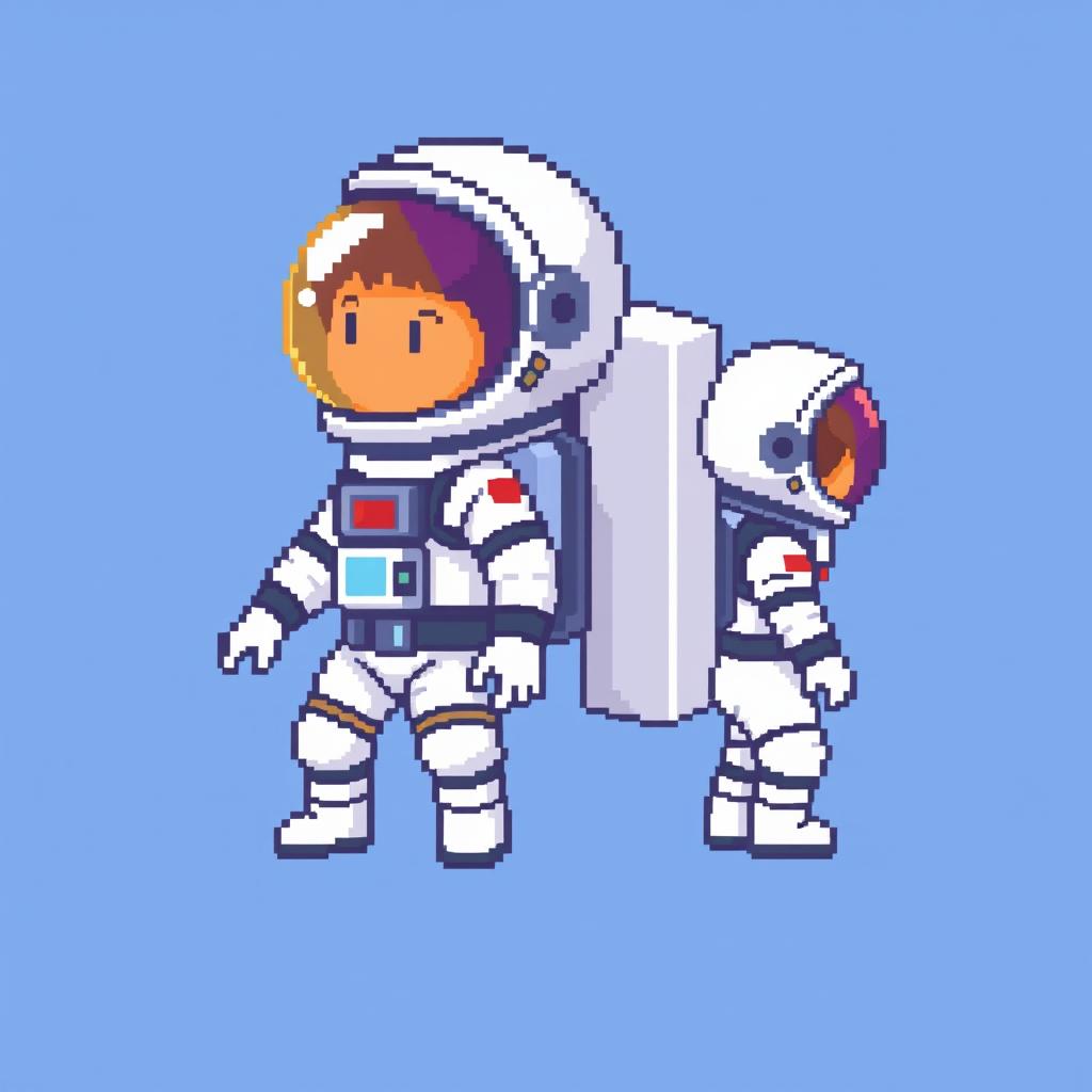A pixel art representation of an astronaut in a 16x16 format, showcasing a half body view