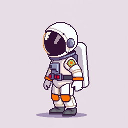 A pixel art representation of an astronaut in a 16x16 format, showcasing a half body view