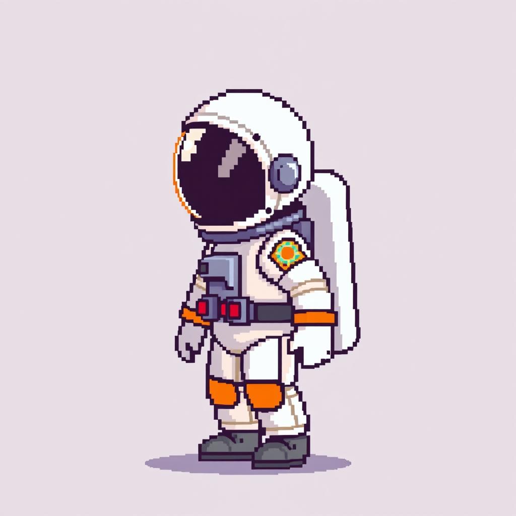 A pixel art representation of an astronaut in a 16x16 format, showcasing a half body view