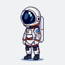 A pixel art representation of an astronaut in a 16x16 format, showcasing a half body view