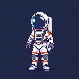 A pixel art representation of an astronaut in a 16x16 format, showcasing a half body view