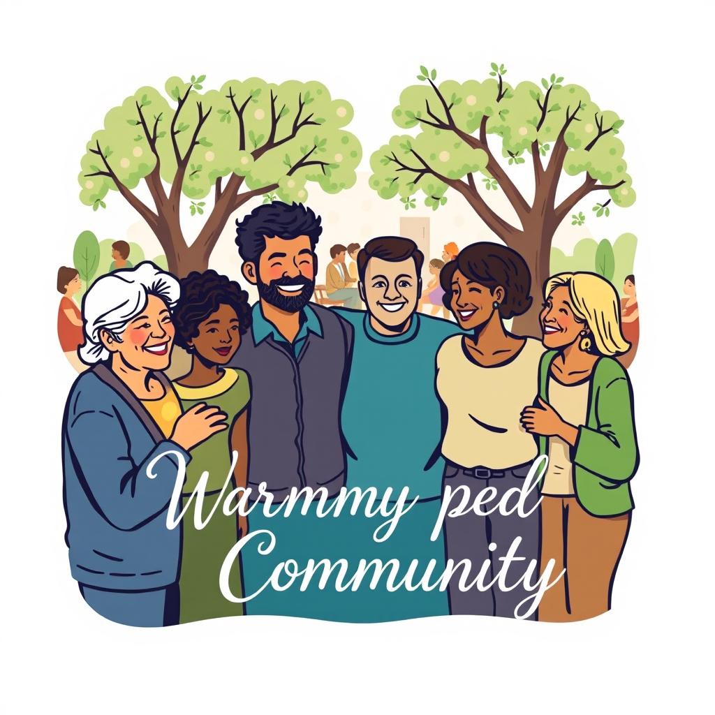 A warm and inviting cover design that symbolizes support and community, featuring diverse individuals of various ages and backgrounds engaging in friendly interactions