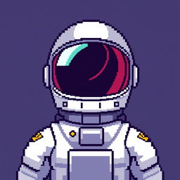 A pixel art depiction of an astronaut from the head to shoulders in a 16x16 format, designed as an animation sprite sheet that illustrates sequential movements