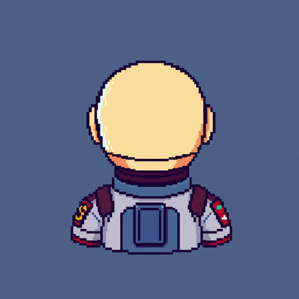 A pixel art depiction of an astronaut from the head to shoulders in a 16x16 format, designed as an animation sprite sheet that illustrates sequential movements