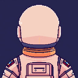A pixel art depiction of an astronaut from the head to shoulders in a 16x16 format, designed as an animation sprite sheet that illustrates sequential movements