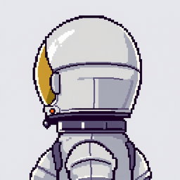 A pixel art depiction of an astronaut from the head to shoulders in a 16x16 format, designed as an animation sprite sheet that illustrates sequential movements
