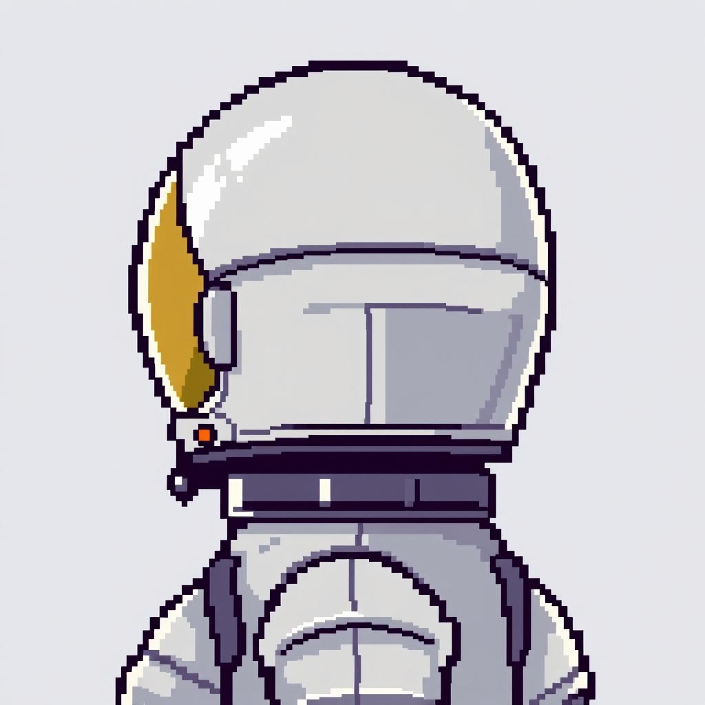 A pixel art depiction of an astronaut from the head to shoulders in a 16x16 format, designed as an animation sprite sheet that illustrates sequential movements