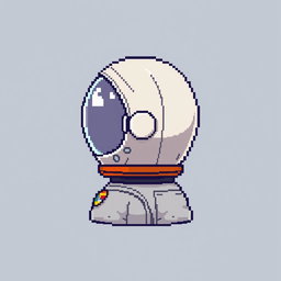 A pixel art depiction of an astronaut from the head to shoulders in a 16x16 format, designed as an animation sprite sheet that illustrates sequential movements