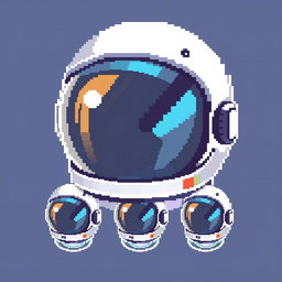 A pixel art design of an astronaut's head in a 16x16 format, created as an animation sprite sheet showcasing sequential movements