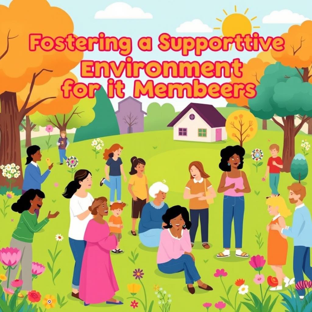 An engaging and uplifting poster design centered around the theme "Fostering a Supportive Environment for Its Members"