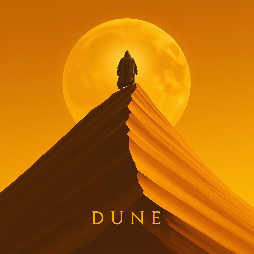 An abstractism art style movie poster for the film DUNE, featuring a massive sand dune as the main subject