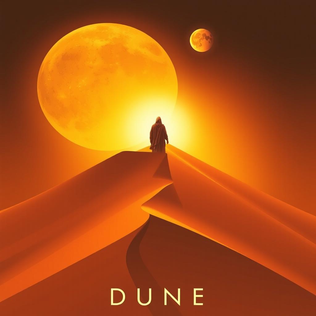 An expressionism art style movie poster for the film DUNE, featuring a massive sand dune as the main subject