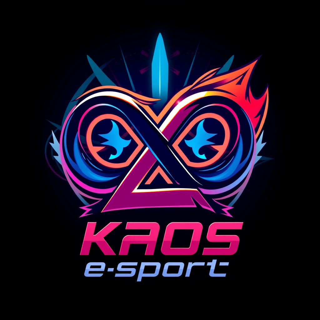 A dynamic and vivid representation of a logo for 'Kaos e-sport', incorporating the infinity symbol intricately intertwined with the Z symbol, symbolizing 'Z roaming', designed for the popular mobile game, Mobile Legends
