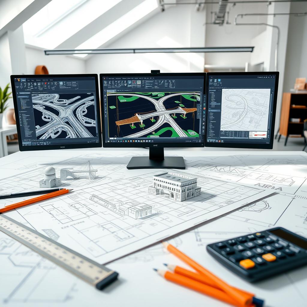 A dynamic AutoCAD designing scene focused on civil engineering projects