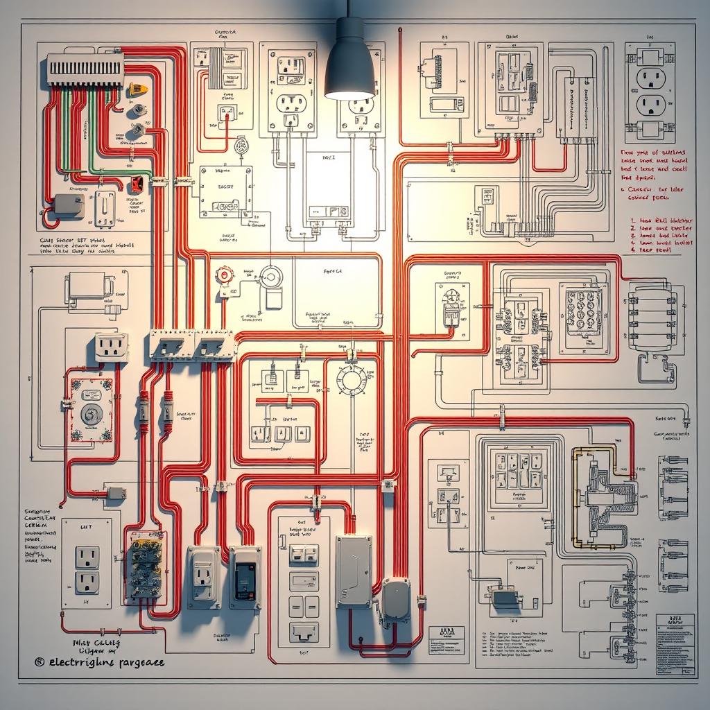 A highly detailed and intricate AutoCAD electrical design layout, showcasing various electrical systems including lighting, power distribution, and circuit designs