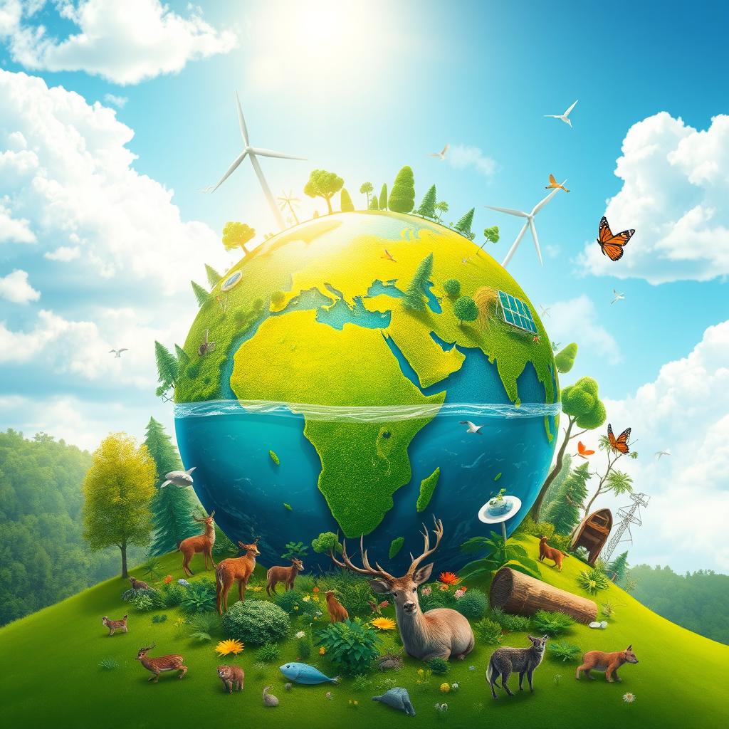 An artistic representation of a vibrant green planet earth, symbolizing ecology and the concept of sustainable development