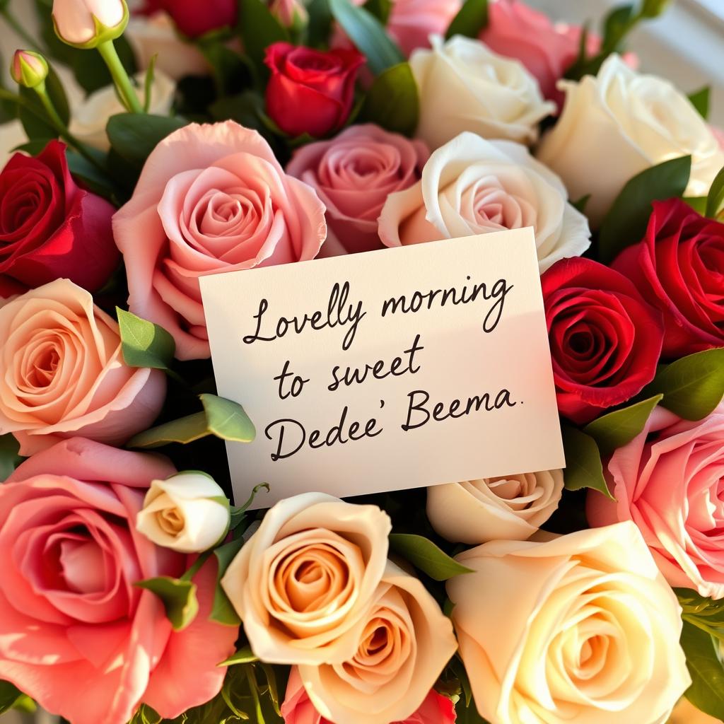 A beautifully arranged bouquet of vibrant roses in various colors, featuring soft pinks, passionate reds, and pure whites