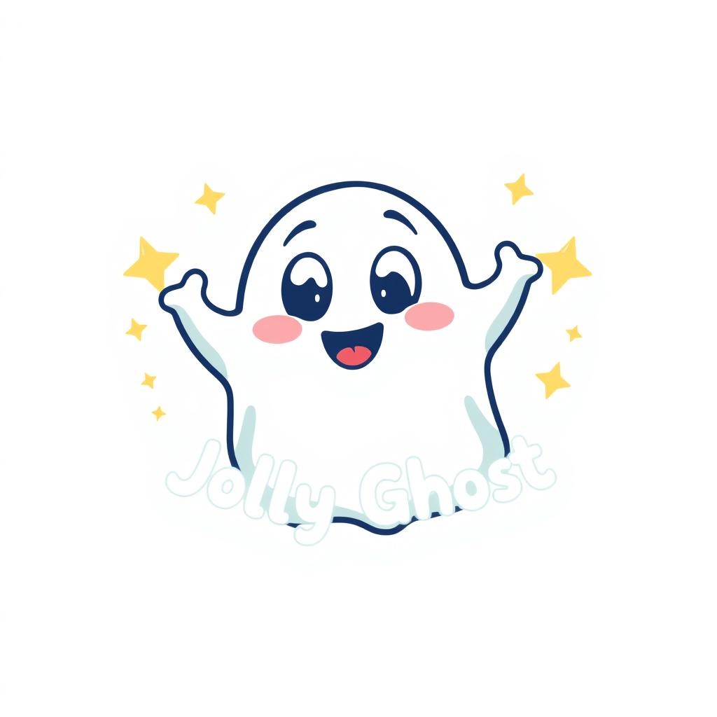 A cheerful and playful logo design featuring a cartoonish and jolly ghost