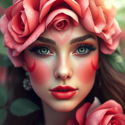 A beautiful lady with a rose-themed face, featuring vibrant colors and intricate patterns resembling rose petals
