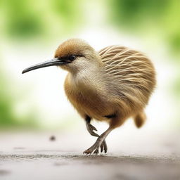 A high-resolution image depicting a Kiwi bird in full sprint