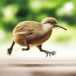 A high-resolution image depicting a Kiwi bird in full sprint