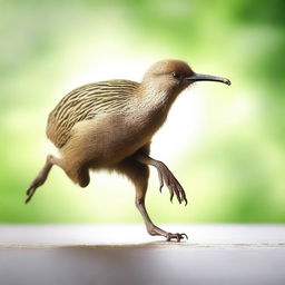 A high-resolution image depicting a Kiwi bird in full sprint