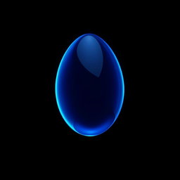 A stunning image depicting a beautifully almond-shaped object glowing with a gorgeous navy blue shine, set against a striking black background that emphasizes its shape and color
