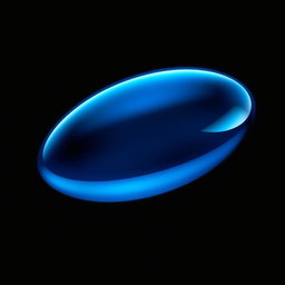 A stunning image depicting a beautifully almond-shaped object glowing with a gorgeous navy blue shine, set against a striking black background that emphasizes its shape and color