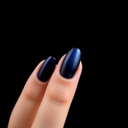 A stunning beauty shot of an almond-shaped nail design, featuring smooth edges and a striking black background