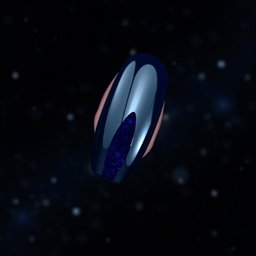 A mesmerizing image of an almond-shaped nail design with precise edges, set against a backdrop that mimics the depth of outer space