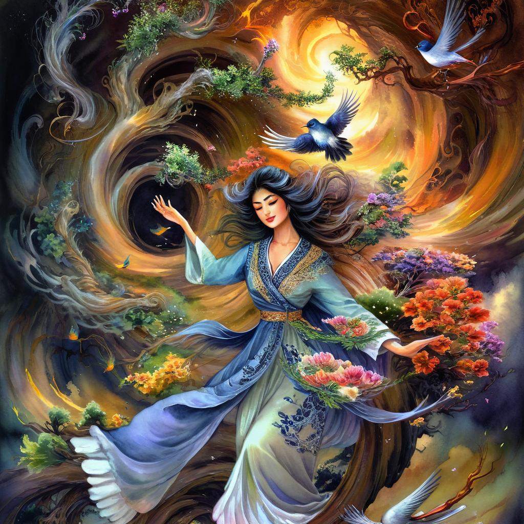 Enchanting Bird-Inspired Deity Artwork